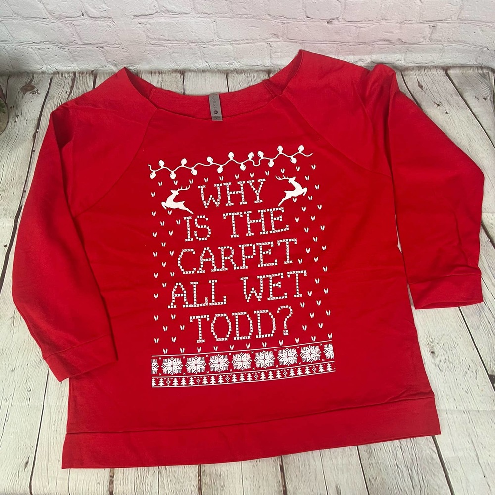 Holiday Christmas Sweatshirt Off Shoulder 'Chirstmas Vacation' Medium